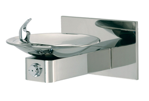 Model 1001HPSBP, Model 6700, Model BP6HPS | Stainless Steel Drinking Fountain with Round Sculpted Bowl | Steel In-Wall Mounting Plate | Stainless Steel Back Panel