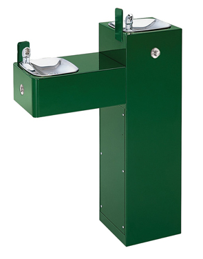 Model 3300FR | Outdoor Dual Height Square Pedestal ADA Drinking Fountain with Stainless Steel Bowls Freeze Resistant