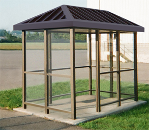 Model ALS48A0H | Hip Roof Bus Shelter (Quaker Bronze)