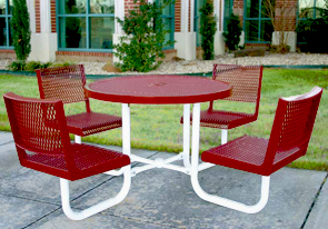 Model CA42RWB-P | Thermoplastic Café Table with Seat Backs (Red/White)