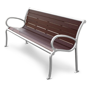 Model CB4WBE-W | 5' Courtyard Bench with Back (IPE Wood Slats/Platinum Frame)