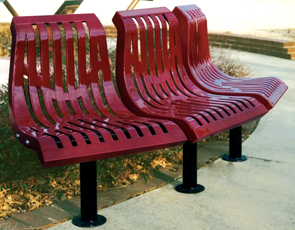 Model CU3WBCV-S | Thermoplastic Coated Downtown Series Convex Bench (Burgundy/Black)