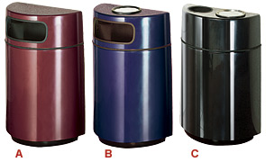 Half Round Fiberglass Ash | Trash Receptacles | A. FGH2436PL (Maroon), B. FGH2436SUPL (Navy Blue), C. FGH2436SUTPL (Black)