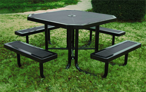 Model H46-P | Portable Octagon Picnic Tables | Punched Steel Style (Black/Black))