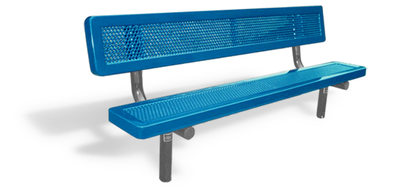 Model H6WB-I | Traditional Perforated Steel Bench with Back (Lt. Blue/Gray)