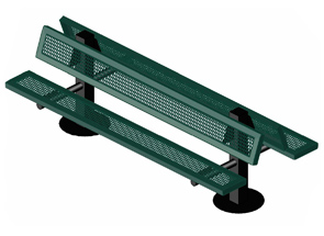 Traditional Perforated Steel Bench with Back (Green/Black)