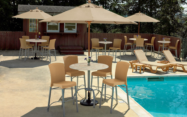 Textured Mesa Bar Height Tables And Chairs Resin Bar Height Patio Furniture Set Havana Clic Outdoor