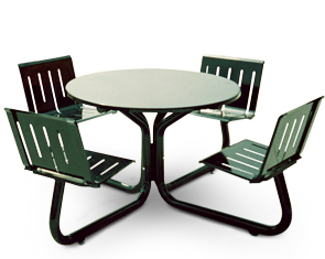 Model LTRND-4 | Lemars Series Round Powder-Coated Steel Outdoor Table with Four Seats (Pro Green II)