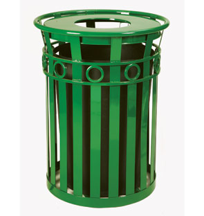 Model 3600-R-FT | Oakley Decorative Slatted Trash Receptacle | Flat Top Lid (Green)