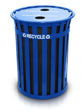 Model MR50-FTR-BL | Basic Slatted 50 Gal. Recycling Receptacle with Flat Top | Oakley Collection (Blue)