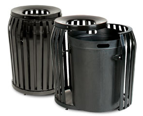 Ribbed Steel Trash Receptacle