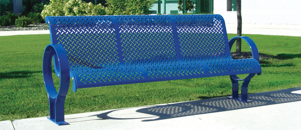 Model OB6CSS | Omega Style Perforated Pattern Park Bench (Blue)