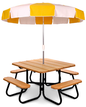 Model PB4-SQPIC | Recycled Plastic Resinwood Table with Model UMB75 | 7-1/2' Umbrella