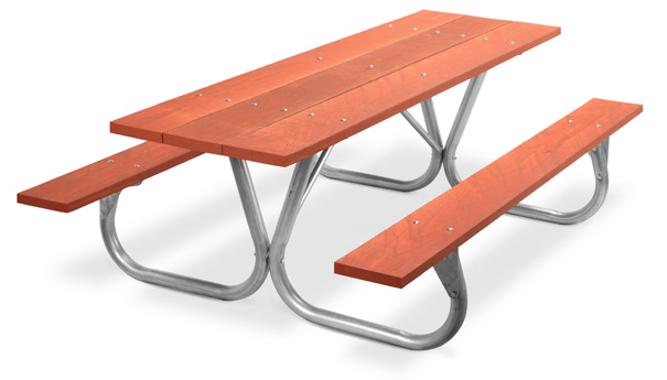 Model PC-8WR | Park Chief 8ft. Redwood Stained Picnic Table with Galvanized Frame