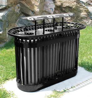 Model PFTRS-3X20CRSL | Commercial Recycling Station with Hinged Steel Rain Shield Lid (Black)