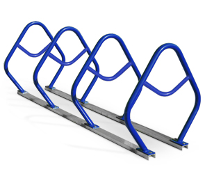 Model PHX-LB-8-P | Phoenix Rail Mounted Bicycle Parking Racks with Lean Bars (Patriot Blue)