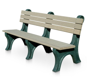 Model PLC6WB-P | 6' Classic Recycled Plastic Personalized Bench with Backrest (Sand/Green)