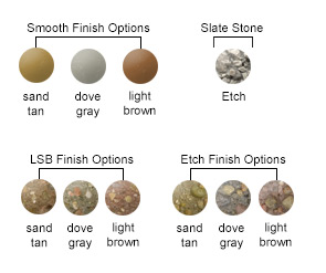 LSB Finish Options, Etch Finish Options, Perma Stone Finish Options, Dura Brite Finish Options