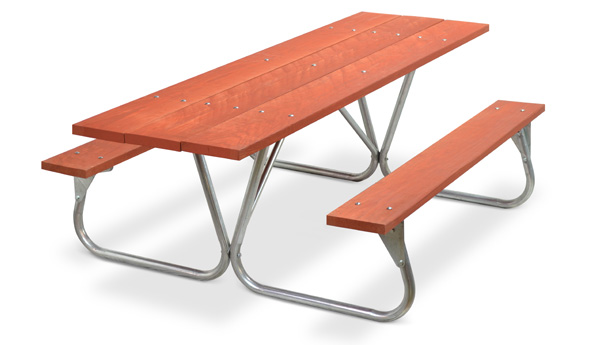 Model PR-HWR | Park Ranger 8ft. Redwood Stained Southern Yellow Pine Picnic Table with Galvanized Frame