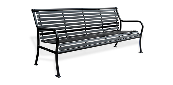 Model PVS6 | Horizontal Steel Slat Park Bench | Parkview Style (Black)