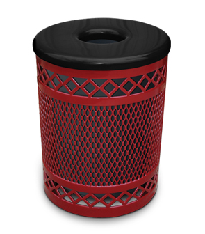 Model R32DR | Thermoplastic Coated Trash Receptacle w/Flat Top Cover & Rigid Liner (Red/Black)