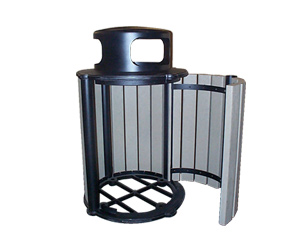 Model RB32-R-ST | 32 Gallon Round Recycled Plastic Trash Receptacle (Open) (Cedar/Black)