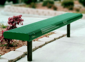 Model RR6NB-I | 6 ft. Thermoplastic Coated Rolled Expanded Metal Outdoor Bench without Back (Green/Black)