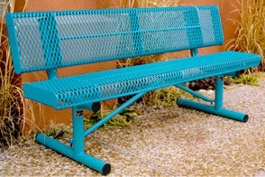 Model RR6WB-P | 6 ft. Rolled Expanded Metal Outdoor Benches with Back (Lt. Blue/Lt. Blue)