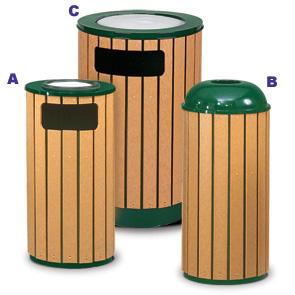 Regent 50 Series Round Waste Receptacles - Recycled Plastic Slats