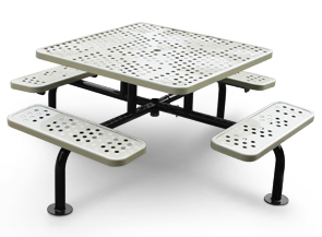 Model SXS-4PS-S | Square Surface Mounted Picnic Table with Umbrella Hole (White/Black)