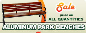 Sale on Wood-Grain Effect Aluminum Park Benches