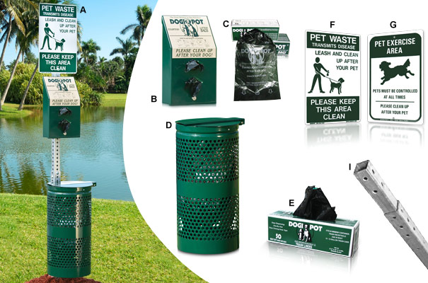 DOGIPOT® Pet Waste Station with Powder-Coated Steel Trash Receptacle Collection