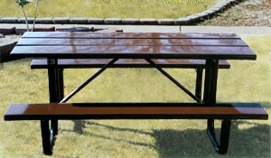 Model S6-P | Traditional Thermoplastic Solid Plank Picnic Tables (Brown/Black)