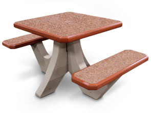 Model TF311512 | Square Concrete Commercial Picnic Table (Brick Red/Buff)