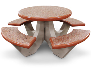 Model TF312512 | Polished Terrazzo Round Concrete Picnic Table with Four Seats (Brick Red/Buff)
