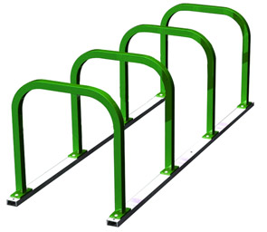 Model UX200-8-P | Extended Square 'U' Bike Racks on Rails (Forest Green)