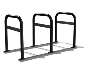Model UX238-LB-6-P | Extended 'U' Bike Racks on Rails with Lean Bars (Black)
