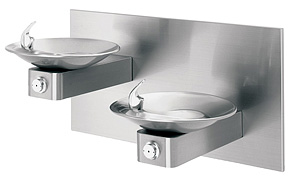 Haws 1011 HiLo ADA Drinking Fountain with Two Satin Stainless Steel Bowls on Square Arms and Back Panel