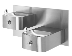 Haws 1119FR Wall Mounted Hi-Lo Freeze Resistant 18 Gauge Satin Stainless Steel Drinking Fountain with Back Panel or Custom Color|  ADA Accessible