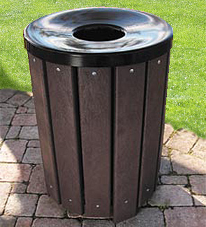 557 and OPB, Park Series 32 Gallon Recycled Plastic Trash Receptacle with Steel Funnel Lid