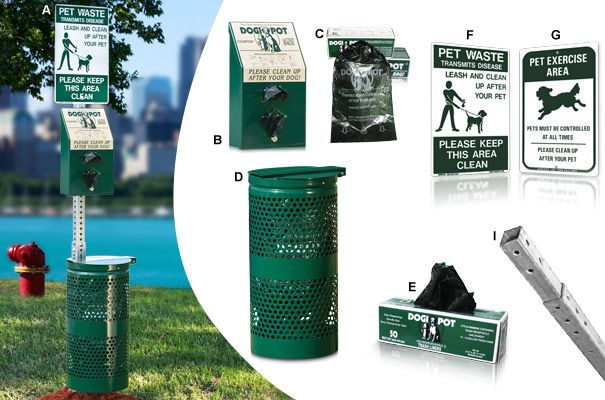 DOGIPOT� Pet Waste Station with Aluminum Trash Receptacle