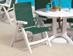 Folding Sling Chairs shown with optional colors and quick stacking capabilities
