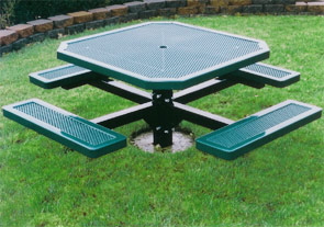 H46-I, 46" Octagon Plastisol Coated Perforated Pedestal Tables