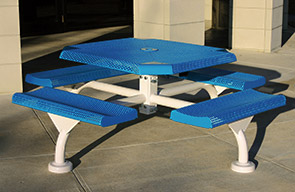 JP468-S | 46" Octagonal Plastisol Table - 4 Attached Seats - Surface Mount with Optional Covers