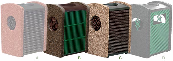 Thermoplastic and Aggregate Trash Receptacles with Knockout Inserts