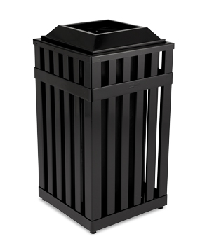 Square Ribbed Steel Trash Receptacle