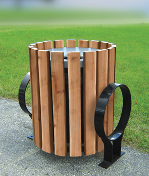 Model OC3 | Omega Style Cedar Slat Trash Receptacle