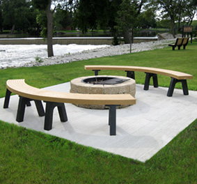 Four Recycled Plastic Mesa Curved Benches