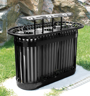 Commercial Recycling Station with Hinged Steel Rain Shield Lid