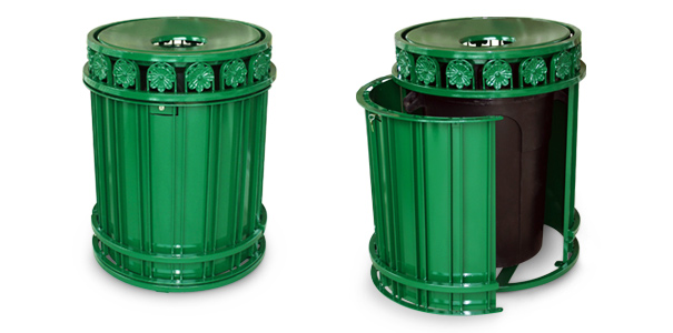 Commercial Outdoor Trash Cans | 34 Gallon Trash Cans with Door and Decorative Forged Rosettes